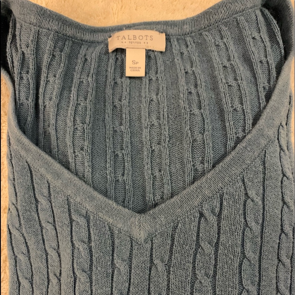 Talbots powder blue v-neck cable sweater